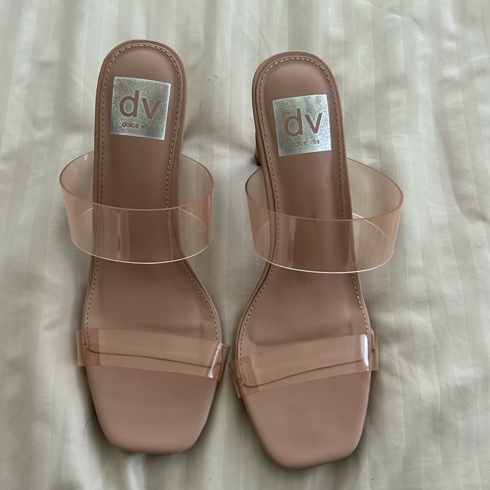 Never worn Dolce Vita heels, clear strap size 6